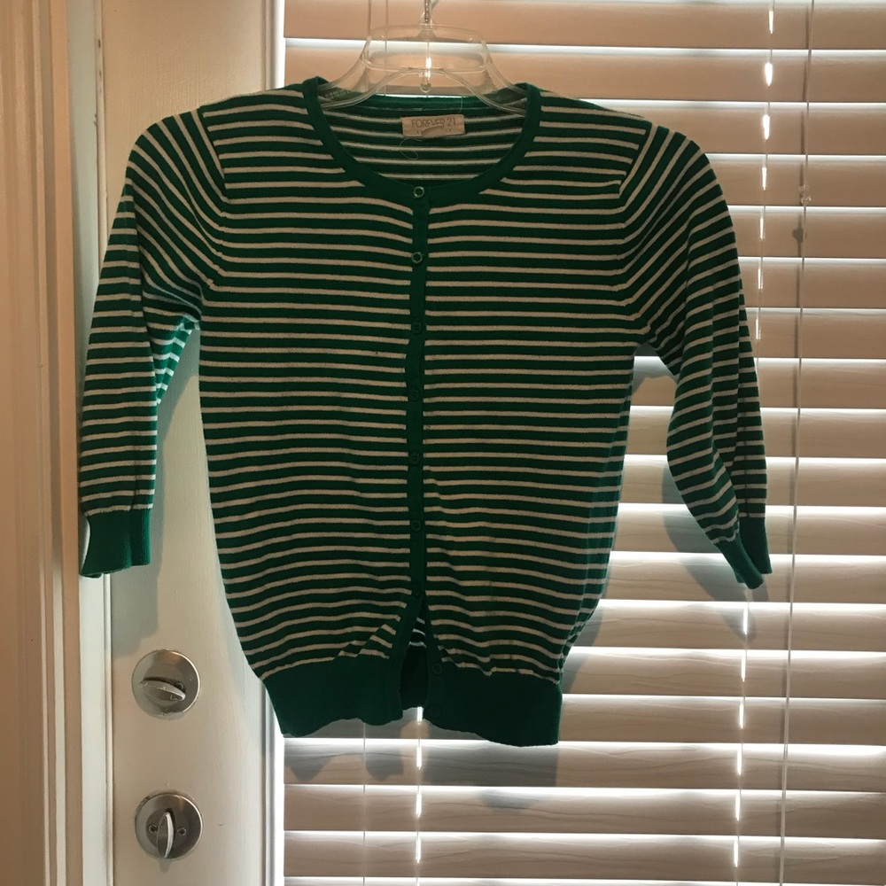 Green white striped cardigan